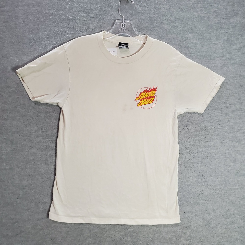 Santa Cruz Men T-Shirt Small White Logo Flames Graphic Short Sleeve Skate READ